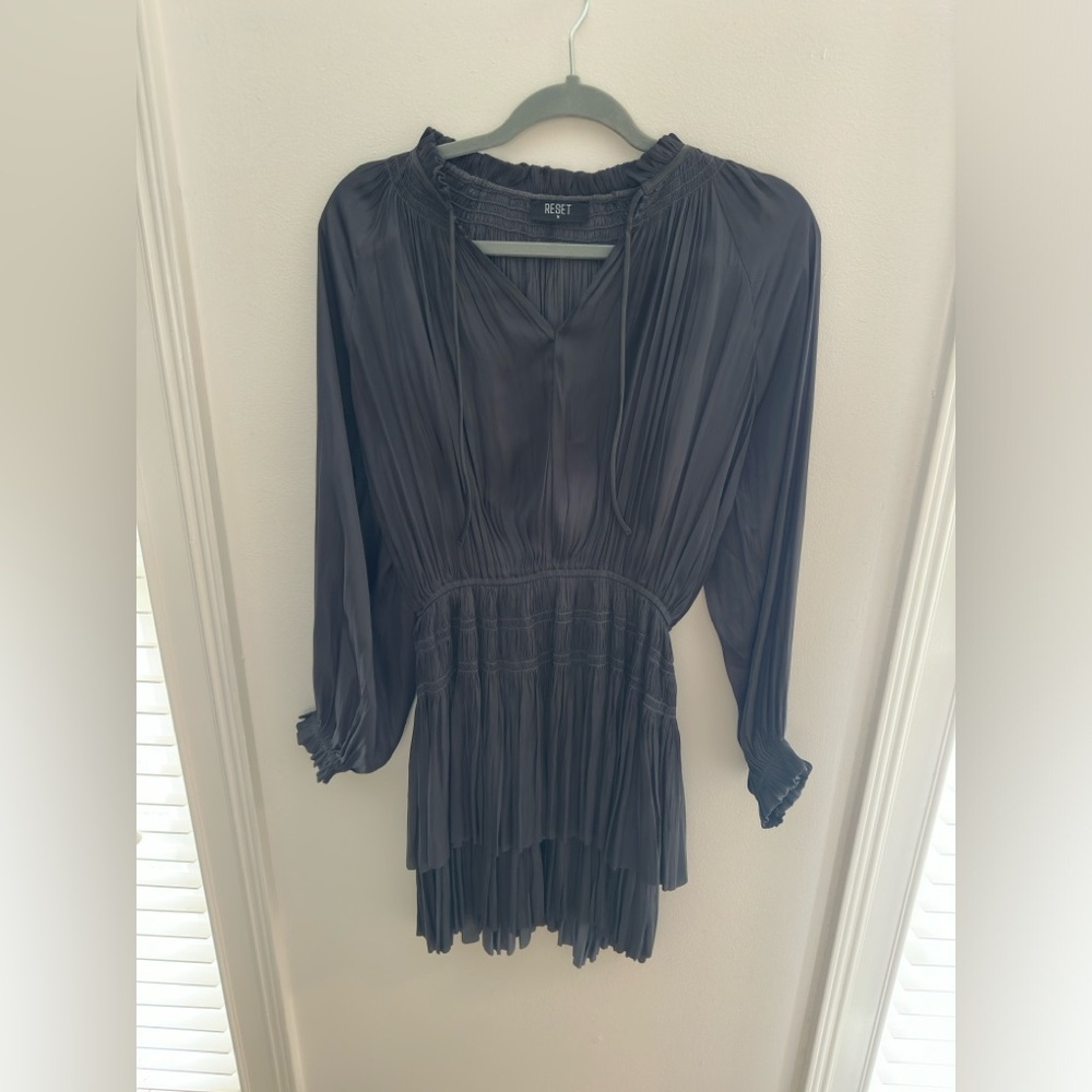 Dark Gray Reset Long Sleeve Silky Dress - Size Medium